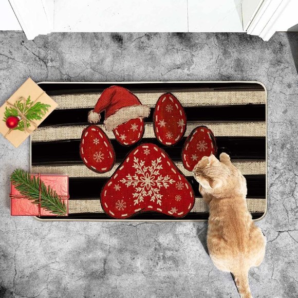 Artoid Mode Paw Print Hat Christmas Doormat, Winter - Picture 1 of 4